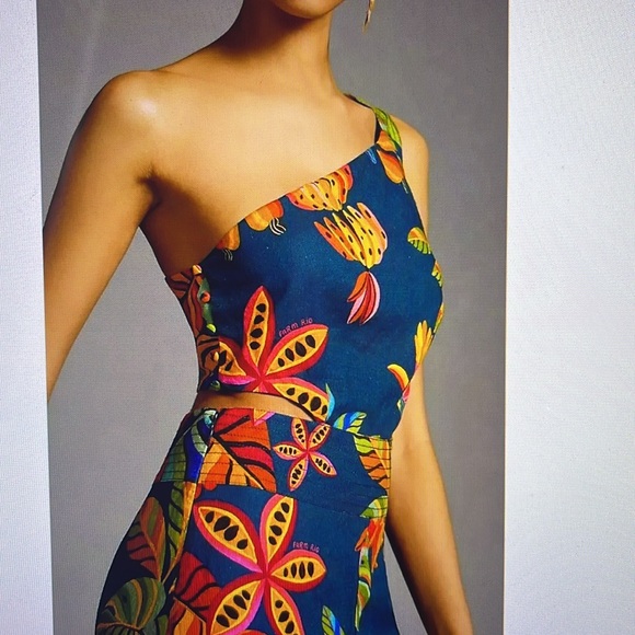 New w/Tags ~FARM Rio by Anthropologie: Printed One-Shoulder Jumpsuit Size XS - Picture 3 of 4